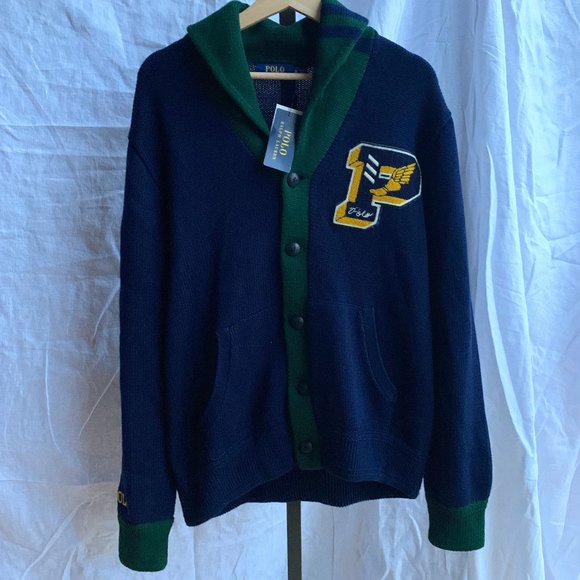 Polo Ralph Lauren Other - Polo Ralph Lauren Letterman P Wing Cardigan Jacket - Navy/Green